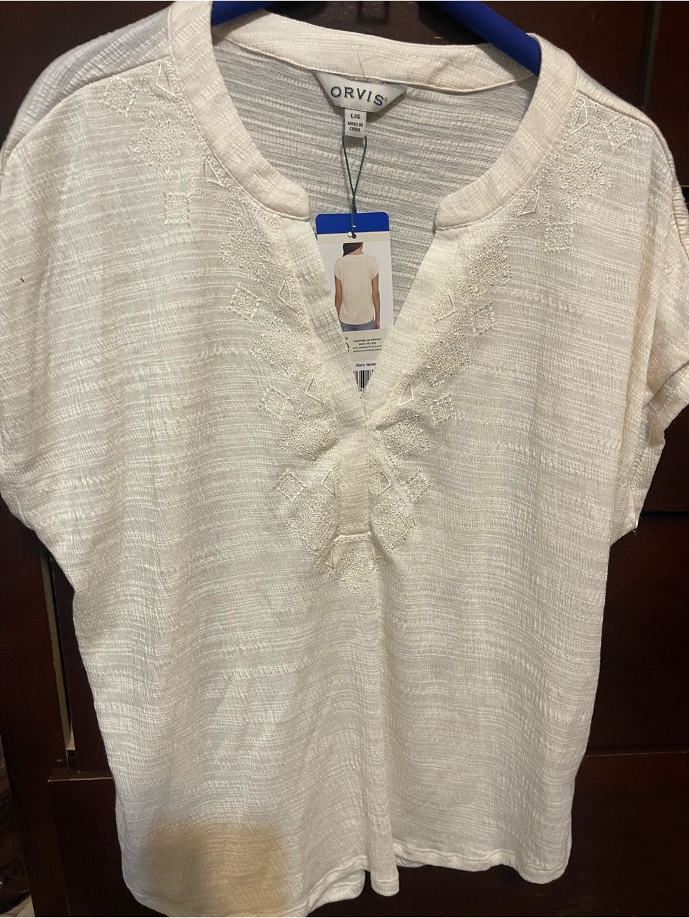 Orvis Women's Cream Embroidered V-Neck Tunic